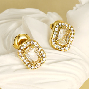 Zogxin Geometric Stud Earrings 18K Plated Square Zircon Bezel Setting For Women Party Jewelry - Product Image 4