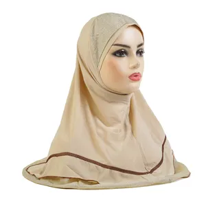 Eid Girl Women Lycra Hijab 1 Piece Amira Full Cover Hijab Easy Pull-on Head Scarf With Shimmer Lurex Muslim instant hijab Bonnet
