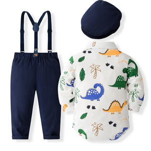 Vente en gros usine – Nouveauté printemps-automne : <span class=keywords><strong>Ensemble</strong></span> en tissu polyester-coton imprimé animaux de dessin animé pour bébé garçon d'un an, idéal pour les banquets - Product Image 4
