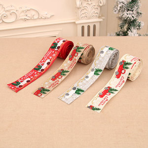 New cross-border linen Christmas printed <b>ribbon</b>, brocade <b>ribbon</b>, Christmas tree decorations, Christmas ornaments, and - Product Image 1