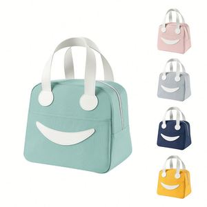 Sac à lunch éco-responsable Newportable avec visage souriant, fabriqué en tissu imperméable, adapté aux aliments, sac isotherme réutilisable en Oxford - Product Image 1