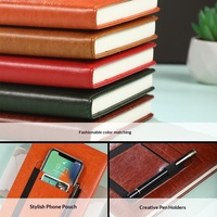 Carnet de notes professionnel A5 en cuir PU avec porte-cartes, boîte cadeau, reliure cousue, 100 feuilles, couleur personnalisée
