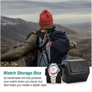 Étui de voyage pour montre en <span class=keywords><strong>cuir</strong></span> Saffiano, étui en <span class=keywords><strong>cuir</strong></span> pour 1 montre et bracelets précieux (noir) - Product Image 6