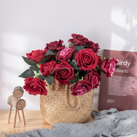 A001 Florist liefert Großhandel Blumen Dekor Samt gefälschte weiße rote Rosen künstliche einzelne Stiel Rose für Hochzeits dekor
