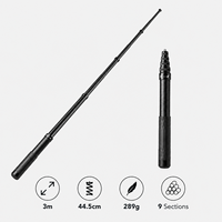 Telescopische koolstofvezelstok 3m verlengbaar 44,5cm opgevouwen 289g ultralicht 9 secties waterdichte selfie stick voor Insta360