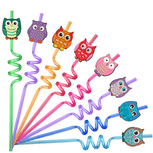 Cute Owl Bird Theme Spiral Straw Reusable Plastic Decoration Waterproof Customized Color & Logo Christmas Party Supplies