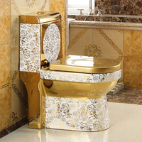 Offres Spéciales à Dubaï : WC Carré Luxueux en Céramique Électroplaquée Dorée, Monobloc, avec Chasse d'Eau Double à Gravité