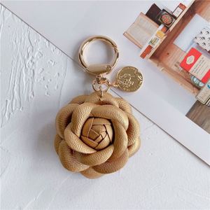 Leather Camellia Flower Keychain - Cute Car <b>Key</b> <b>Ring</b>, Backpack Charm - Product Image 4