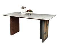 Ensemble de table à manger moderne de luxe en pierre frittée embossée avec placage en chêne rouge, base en rotin naturel et métal Monet Garden