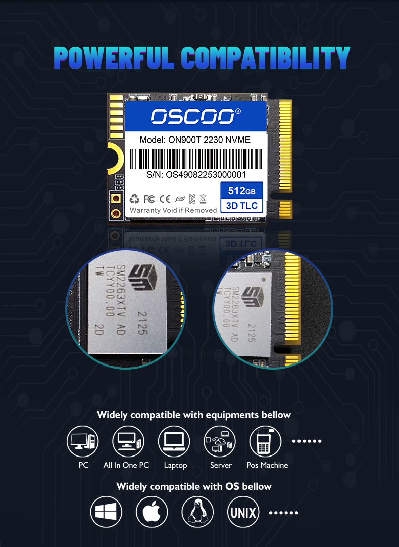 M.2 2230 NVMe PCIe Gen3*4 SSD - 128GB, 256GB, 512GB, 1TB for