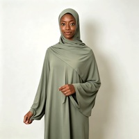 Ensemble Abaya Sauge pour Femme – Tenue Moderne Minimaliste et Pudique – Vêtement Musulman Islamique Longueur Ras du Sol