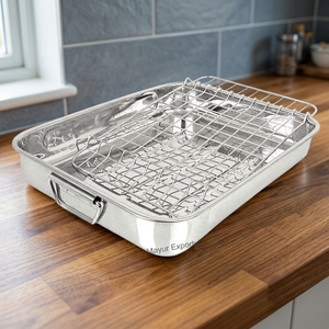 Bandeja de Servir Plateada de Acero Inoxidable de Primera Calidad Mayur Exports con Rejilla de 26x21x4.25cm para Servir Alimentos y Hornear/Lasangas - Product Image 2