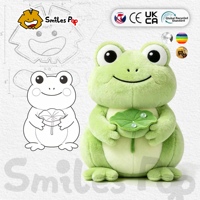 Rana Verde Sonriente de Peluche con Accesorio de Hoja de Loto, Material Seguro y No Tóxico, Juguete de Mascota Personalizado con Certificación CE y UKCA
