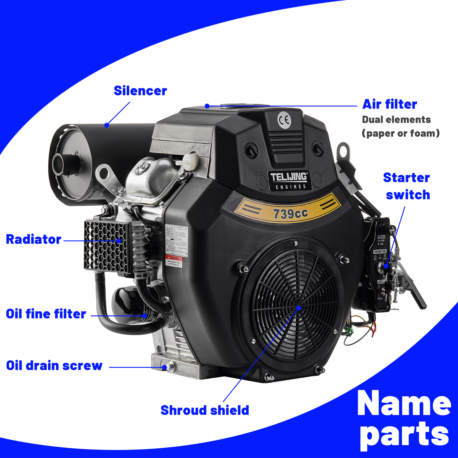 TJ740 27HP V-Twin Gasoline Engine 739cc for Small Agricultural