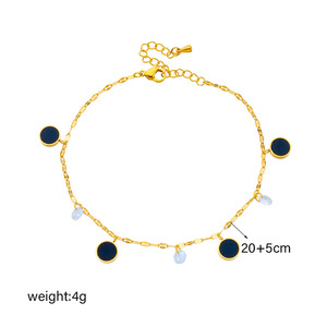 Minimalist Black Enamel Round Disc Anklet Stainless Steel Teardrop Crystal Dangle Thin Ankle Chain Gold Plated Anklets for Women - Product Image 5