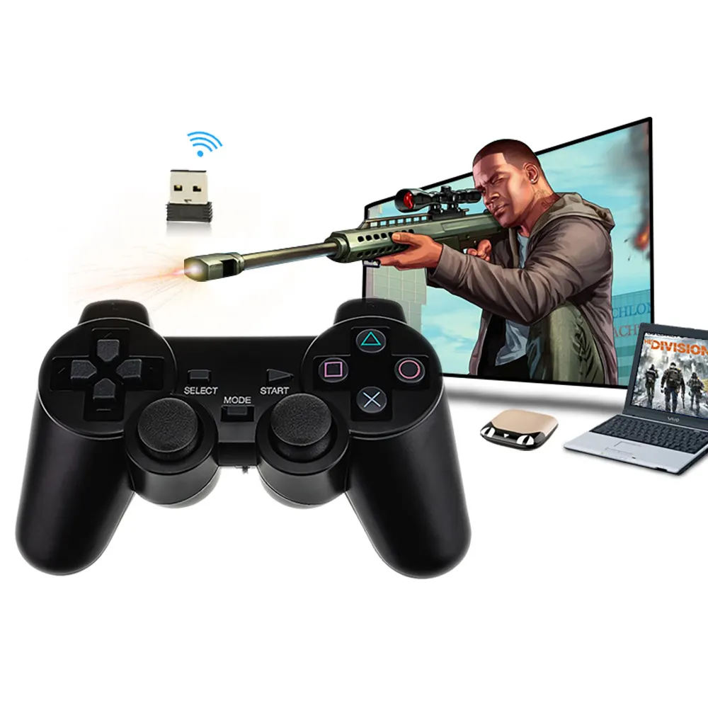 Çift titreşimli motorlu pc 2.4g kablosuz usb gamepad video oyunu denetleyicisi için android kutusu ve akıllı TV