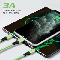 Cable de Carga USB 3 en 1 OEM de 1.15m, Cable de Carga Rápida de Silicona Líquida de 2.4A para iPhone, Samsung, Xiaomi, Teléfonos Móviles Android