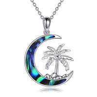 Vente en gros de bijoux pour femmes Collier à pendentif en argent sterling 925 avec coquille d'ormeau lune cocotier