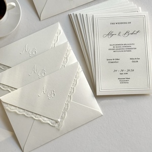 Cartes de vœux de mariage personnalisées de luxe avec impression vanille, design en dentelle, logo en relief, impression offset sur carton - Product Image 3