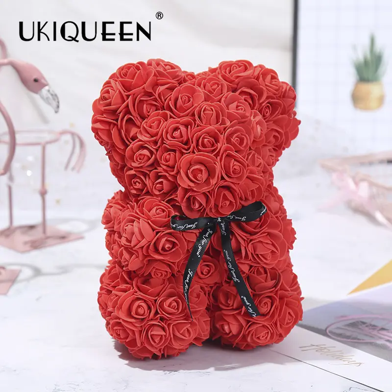 Bestseller Kunststoff Rose Bär Künstliche Blume 25 cm Rose Teddybär Mit PVC Clear Box