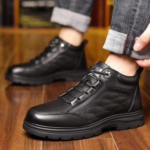Bottes de neige en cuir doublées de polaire pour hommes, chaussures d'hiver noires à lacets, chaussures chaudes et décontractées pour randonnée en plein air, 63806 - Product Image 3