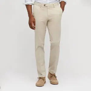 Custom Nieuwe Design Kleine Stretch Formele Beige Herenbroek Slanke Chino Broek Mannen