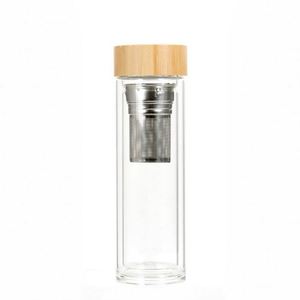 Custom Logo Branding Double Wall Glass <b>Bottles</b> Manufacturer Selling Tea Fruit <b>Filter</b> Infuser <b>Water</b> <b>Bottle</b> with Bamboo Lid Top - Product Image 1