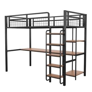 <span class=keywords><strong>Lit</strong></span> <span class=keywords><strong>mezzanine</strong></span> moderne en métal 90x200cm multifonctionnel avec <span class=keywords><strong>bureau</strong></span> <span class=keywords><strong>et</strong></span> étagères noir (sans matelas) pour salon <span class=keywords><strong>et</strong></span> hôtel - Product Image 3