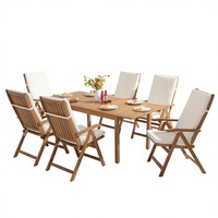 Ensemble de salle à manger de jardin moderne 7 pièces, meubles d'extérieur en bois d'acacia, table rectangulaire extensible, 6 chaises pliantes inclinables, US