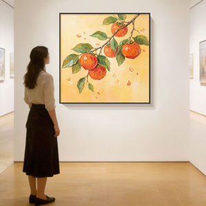 Hand Painted Persimmon Oil Painting Metal Frame 80x100cm Modern Minimalist Living Room Wall <b>Art</b> Decor - Product Image 2