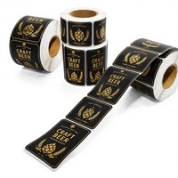 Étiquettes personnalisées pour bouteilles de bière noir mat, autocollants pour boissons avec dorure à chaud, découpés, étanches et adhésifs