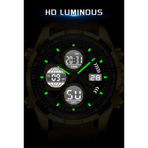 Montre numérique à quartz pour homme FB0080, 46 mm, grand écran double affichage LED, aiguille lumineuse, calendrier, étanche, bracelet en cuir, boîtier en alliage - Product Image 6