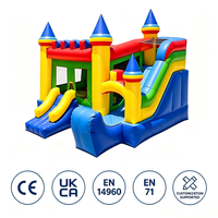 Château gonflable commercial combiné avec deux toboggans secs, en PVC robuste, pour location événementielle et aires de jeux