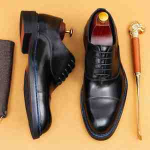 Chaussures Oxford pour hommes à bout pointu en cuir véritable, lacets, semelle en caoutchouc, pour le bureau, toutes saisons, résistantes à l'abrasion - Product Image 3