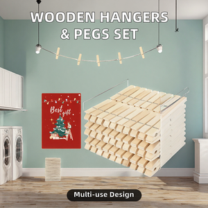Ensemble de cintres en bois de qualité supérieure et pinces à linge – Écologique, durable et multifonctionnel – Essentiels pour le salon - Product Image 2