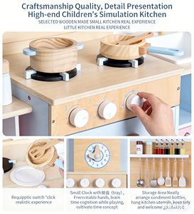 Ensemble de jouets de cuisine en bois éducatifs et sûrs pour enfants, avec capot, encourageant le jeu de rôle, pour les âges de 2 à 14 ans, rose - Product Image 3