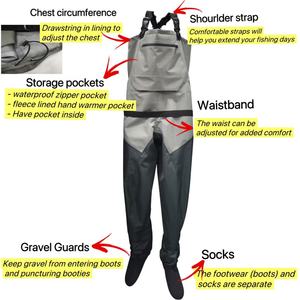 Waders de pêche à la mouche de haute qualité 100% imperméables à 3 couches avec bottes Tissu respirant Waders de poitrine pour les sports nautiques associés - Product Image 1