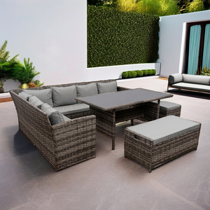 Ensemble <span class=keywords><strong>de</strong></span> <span class=keywords><strong>salon</strong></span> d'extérieur en <span class=keywords><strong>rotin</strong></span> PE 9 places avec canapé d'angle, table, banc et ottoman pour <span class=keywords><strong>jardin</strong></span> et terrasse - Product Image 4