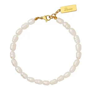 Pulseira de pérola banhada a ouro 18k, bracelete de pérola com pingente de água doce natural