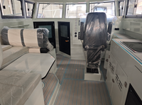 Catamaran à moteur 8,8 m, intérieur luxueux, cabine en aluminium, yacht sportif, moteur hors-bord, remorquable, bateau de pêche, soudé