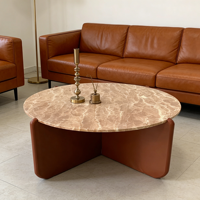 Table basse moderne ronde en marbre avec support blanc unique Pièce maîtresse de salon de luxe