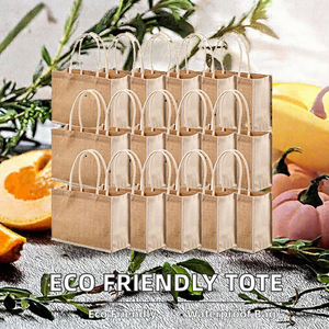 Sacs fourre-tout réutilisables en toile de jute laminée écologiques avec logo personnalisé, style tendance, résistants à l'eau, portables pour femmes - Product Image 2