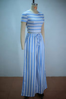 Ensemble deux pièces pour femmes à imprimé rayé, haut à manches courtes et pantalon large, tenues grandes tailles S-2XL