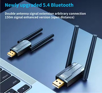 Adaptateur USB BT 5.4 Dongle USB à dents bleues Récepteur sans fil à dents bleues 150M, adaptateur Plug & Play à dents bleues pour PC, ordinateur portable