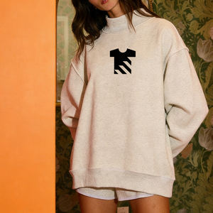 Sweat-shirt oversize en molleton de coton de haute qualité pour femme, à épaules tombantes, personnalisable avec broderie, réversible, col montant, vente en gros - Product Image 3