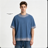 T-shirt vintage délavé à dégradé respirant pour homme, coupe ample à épaules tombantes, manches courtes, col rond, style streetwear