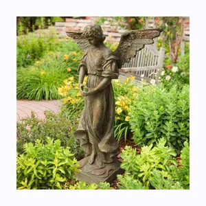 Moderne Tuin Decoratie Hand-Gesneden Staande Levensgrote Bronzen Tuin Engel Standbeeld