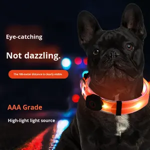 Tali pengikat nilon bercahaya, lampu LED kerah pita nilon, USB dapat diisi ulang dengan tali anjing anyaman berlapis PVC ringan - Product Image 2