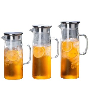 <span class=keywords><strong>Carafe</strong></span> à <span class=keywords><strong>eau</strong></span> en verre borosilicate de 1,2 L <span class=keywords><strong>avec</strong></span> couvercle en bambou, grande capacité, ensemble de <span class=keywords><strong>carafe</strong></span> à thé en plastique, bouilloire professionnelle pour la boisson - Product Image 1