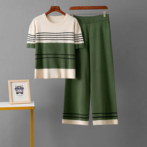 2026 Summer Women's <b>Knitted</b> Casual <b>Short</b> <b>Sleeve</b> <b>Top</b> Loose Pants Two Piece Set Color-Blocking <b>Knitting</b> Tracksuits for Women - Product Image 5